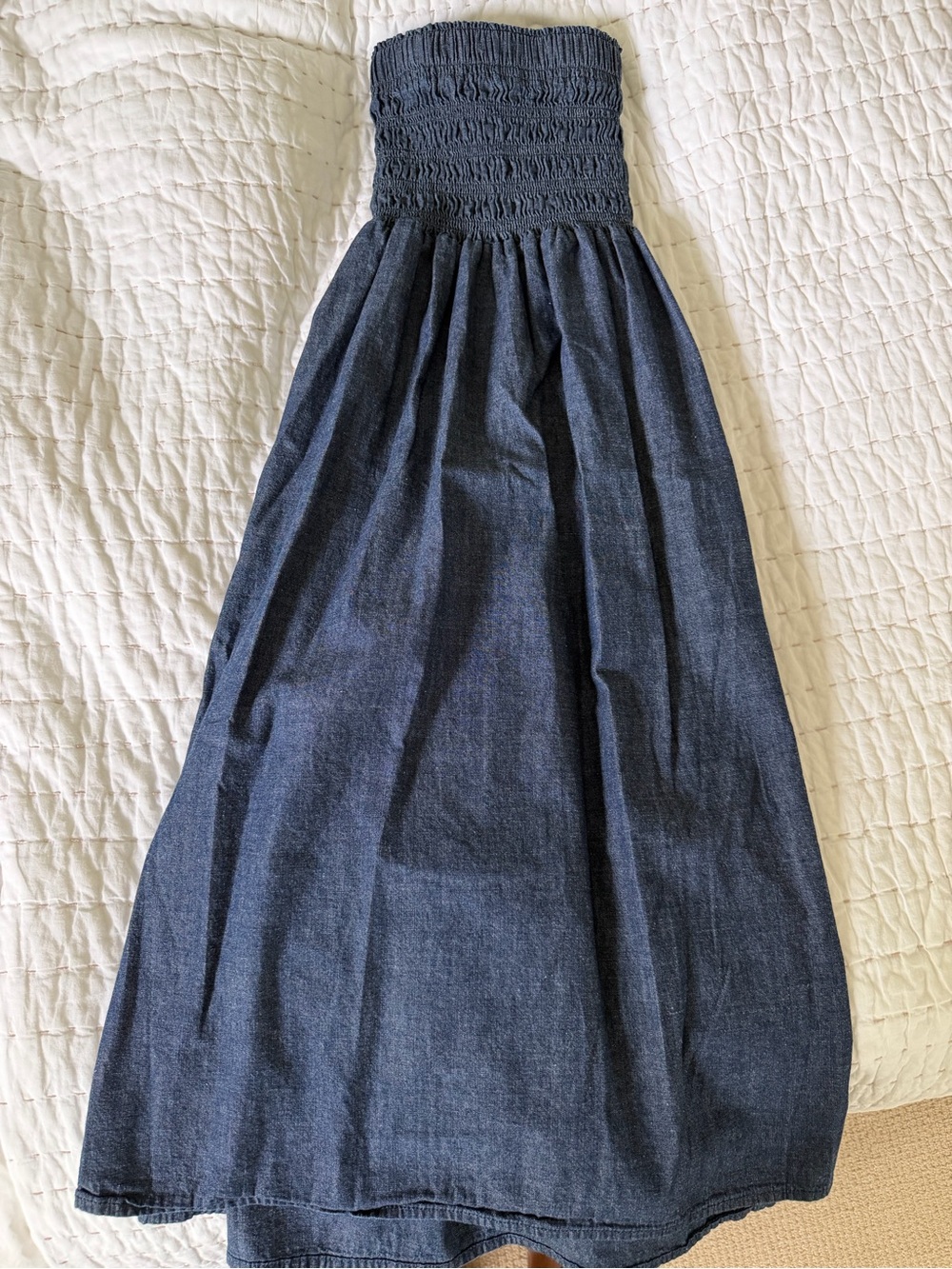 Madewell Dark Indigo Smocked-Waist Denim Maxi Skirt
